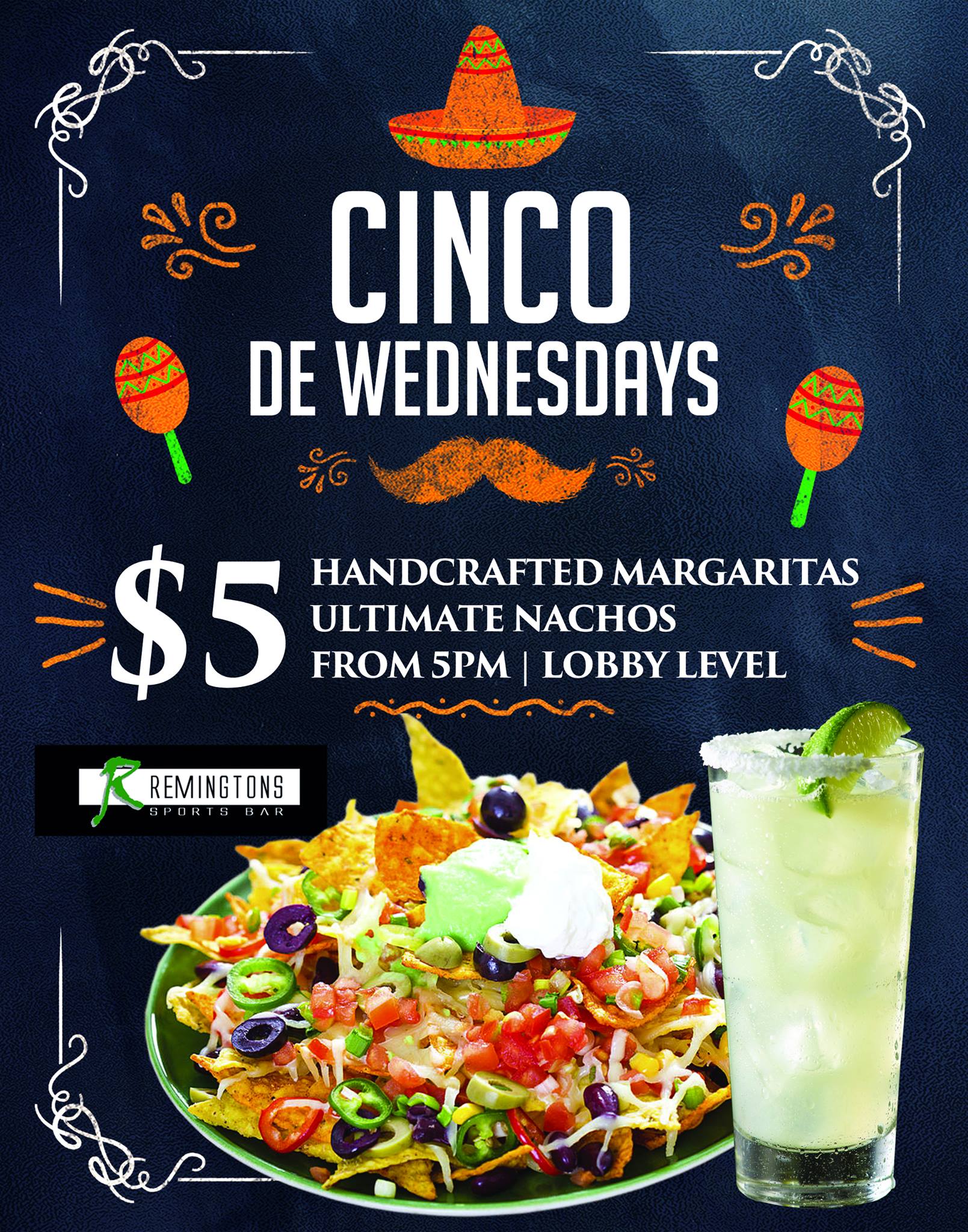 Each Wednesday enjoy a Handcrafted Margarita and Platter of Ultimate Nachos